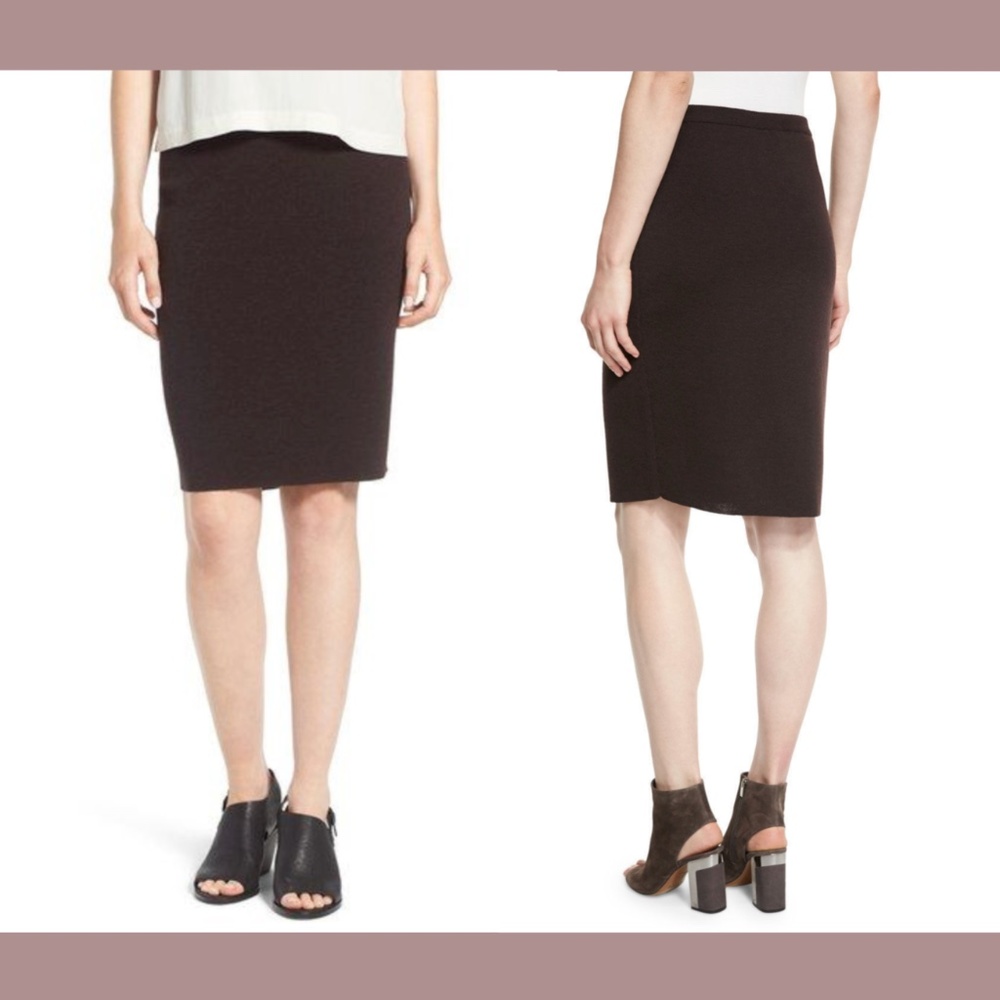 NWT‎ $198 Eileen Fisher [ Small ] Wool Crepe Knit Skirt in Clove Brown